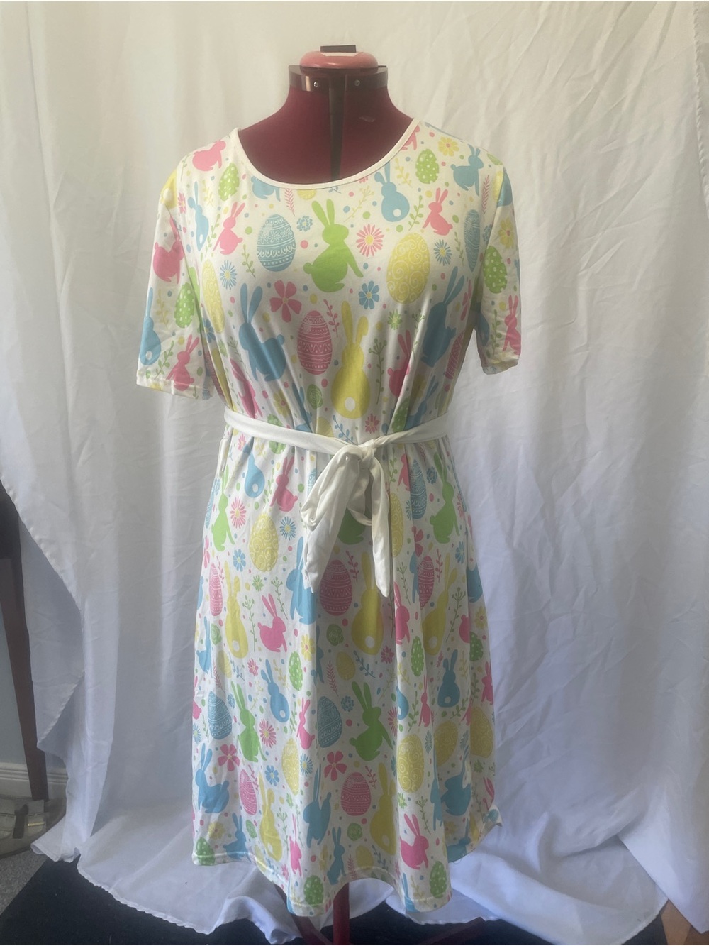 Ladies Pastel Easter Bunny Print Dress with Tie Waist